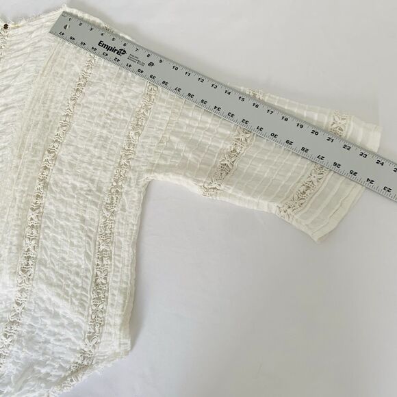 Free People One Willow Kimono White Lace Floral Open Front Tie Beach Boho Preppy - Picture 10 of 12